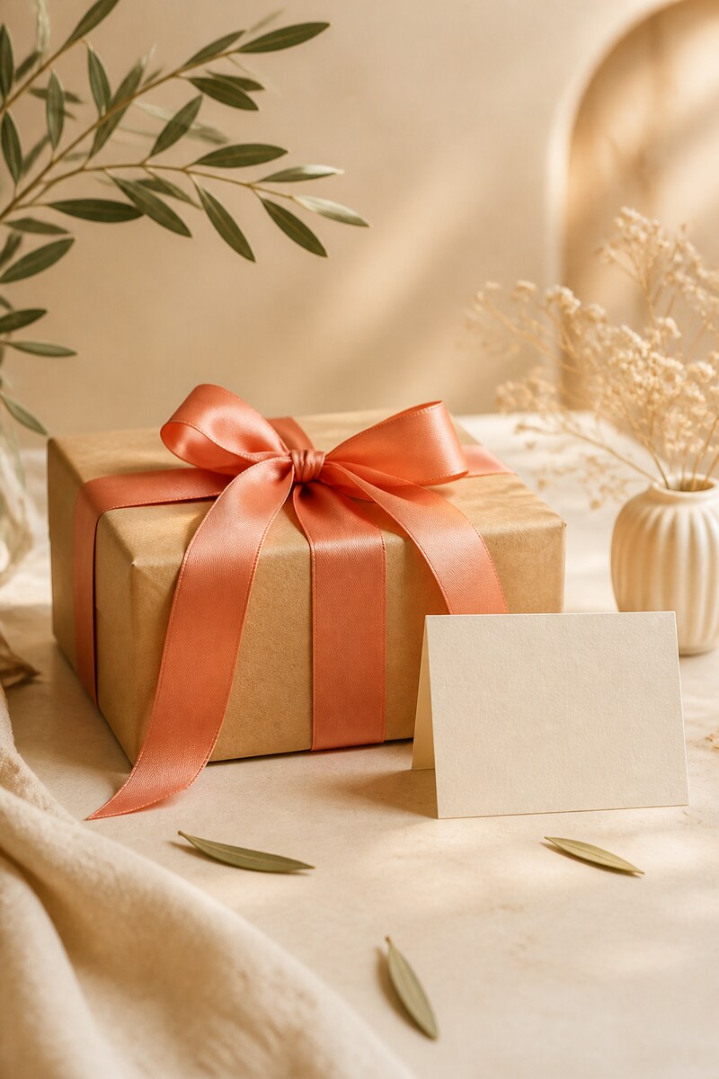 Elegant verpacktes Geschenk mit handgeschriebener Karte